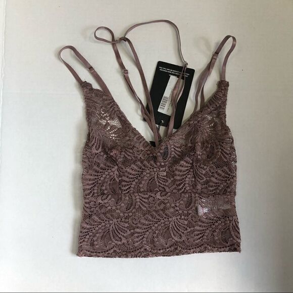 2/$30 Prettylittlething Indya Truffle Sheer Lace Choker Strap Crop Top Size US 0 - Picture 6 of 14